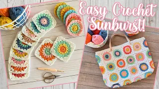 EASY CROCHET: Crochet Sunburst Square + BONUS Ideas! (Beginner Friendly Crochet!)