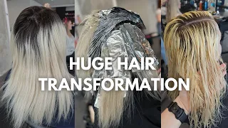 Hair Transformation: Bleach out to Highlights - high risk colour correction dark roots to blonde