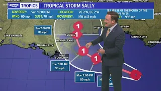 Sunday Night Tropical Update: Tropical Storm Sally's path shifts east