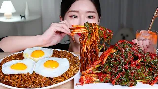 ASMR * HOMEMADE PA-KIMCHI (GREEN ONION KIMCHI) & BLACK BEAN NOODLE X3 ★ MUST EAT FOOD COMBO MUKBANG