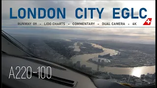 Overflying London! Landing at London City Airport : Airbus A220 (CSERIES) LCY 09 in 4K