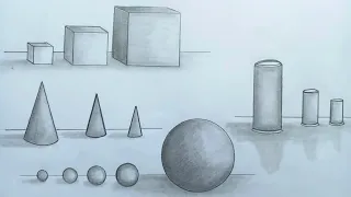 How to draw Different 3D shape ( Sphere, Cylinder, Cone, Cube ) || 3D Shapes drawing for beginners
