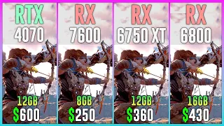 RTX 4070 vs RX 7600 vs RX 6750 XT vs RX 6800 - Test in 12 Games