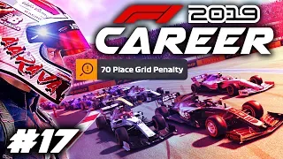 F1 2019 CAREER MODE Part 17: 14 OVERTAKES IN 3 LAPS AFTER A 70 PLACE GRID PENALTY!