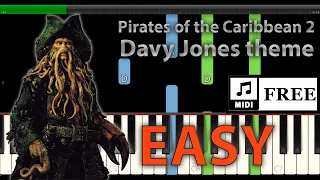 Pirates of the Caribbean 2 - Davy Jones | Free midi | EASY Piano tutorial