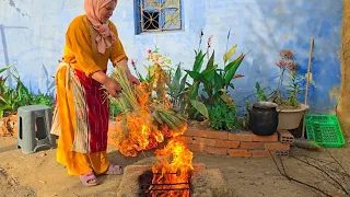 إعداد وجبة القمح المشوي فوق الكانون👌🌾