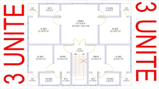 HOUSE PLAN DESIGN | EP 96 | 1440 SQUARE FEET THREE-UNIT HOUSE PLAN | LAYOUT PLAN