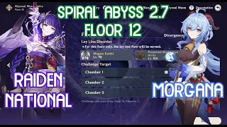 【GI】Spiral Abyss 2.7 Floor 12 - Raiden National & Morgana Full Star Clear Gameplay!