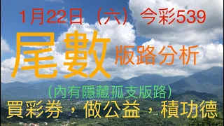 今彩539｜尾數｜牛哥539｜2022年1月22日（六）今彩539尾數版路分析內含隱藏孤支版路｜#539 （🎉恭喜上期尾數版路：7尾，順利開出🎉）