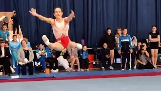 48 year-old gymnast Oksana Chusovitina competes on floor - Road to qualify for her 9th Olympic Games