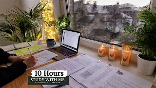 10 HOUR STUDY WITH ME on a RAINY DAY | Background noise, 10-min Break, No music, Study with Merve