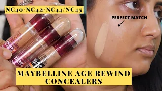 Maybelline Instant Age rewind dark circle eraser concealers swatches| Caramel,Sand,Butterscotch/NC40