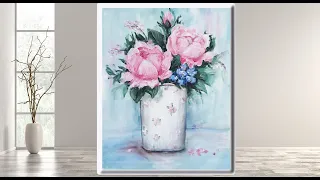 SIMPLE Roses Acrylic Painting / For beginners  /Step by Step /MariArtHome