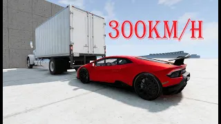 藍寶堅尼時速300撞上卡車 Lamborghini Huracan VS Truck 撞擊測試 - BeamNG Drive