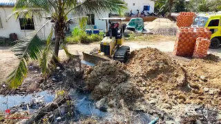 Project Full Puddle Filling Space​ With D20P Komatsu Dozer Expert Job Operator & Dump TRucks WoRking