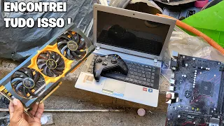 TUDO ISSO ESTAVA NO DESCARTE ELETRÔNICO, PLACA DE VIDEO, NOTEBOOK, B450 GAMING E CONTROLE DE ONE !