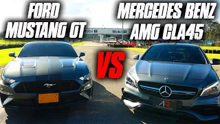 Mustang GT VS Mercedes Benz AMG CLA45 Drag Race