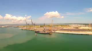 SpaceX Falcon 9 Rocket and Landingship at Port Canaveral by Drone