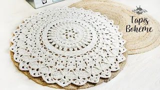 TAPIS "Bohème" boho déco au crochet avec diagramme facile 90cm