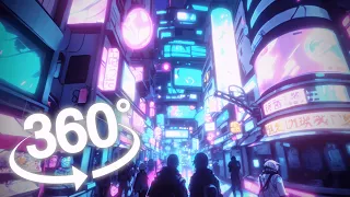 360º VR | OUT IN THE RAIN of a CYBERPUNK CITY | Night City