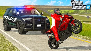 INSANE BMW MOTORCYCLE *200 MPH* POLICE CHASE | FARMING SIMULATOR 22