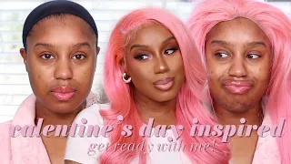 VALENTINES DAY INSPIRED GRWM: PINK HAIR + FULL GLAM + OUTFIT | NATASHA S.