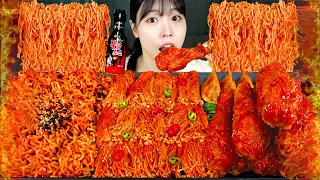 ASMR MUKBANG| 직접 만든 불닭볶음면 불닭 버섯 양념치킨 먹방 & 레시피 FRIED CHICKEN AND FIRE NOODLES EATING