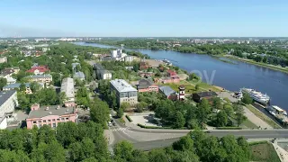 Panoramic aerial view of Veliky Novgorod - 4K, Full HD Stock Drone Video Footage