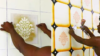 stencil work and  spray work  makes new 3d wall design🤑