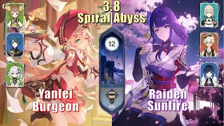 3.8 Spiral Abyss | Yanfei Burgeon & Raiden Sunfire | Floor 12 9 Stars | Genshin Impact