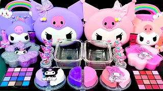 [ASMR] Mixing "Kuromi Purple VS Pink" Rainbow MakeUp Eyeshadow,Glitter,Clay Into Clear Slime (244)