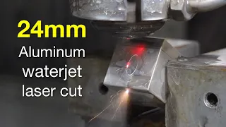Cutting 24mm of aluminum with a waterjet laser