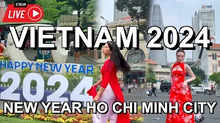 2024 Happy New Year Ho Chi Minh City Vietnam 🇻🇳District1 Street Walking Tour