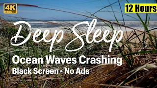 Ocean Sounds for Deep Sleep, Black Screen, 12 Hours, No Ads, Windy Day, Waves Crashing, Relaxing, 4K