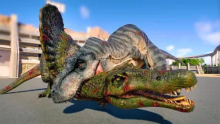 2x T-REX vs 2x SPINOSAURUS vs 2x GIGANOTOSAURUS (Dinosaurs Battle) - Jurassic World Evolution 2