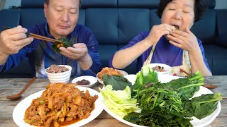 봄철 나물과 맛있는 제육으로 쌈밥 한상! (Leaf Wraps and Rice with Stir-fried spicy pork)요리&먹방!! - Mukbang eating show