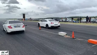 MERCEDES C63 AMGmercedes vs Nissan GT-R R35 drag race 1/4 mile 🚦🚗 - 4K