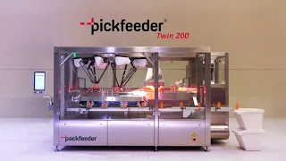 Robotic bottle unscrambler Pickfeeder Twin 200