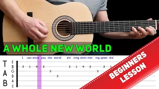 A WHOLE NEW WORLD | Easy guitar melody lesson for beginners + tabs - Peabo Bryson & Regina Belle