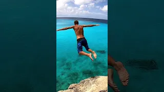 Crazy high cliff jump in the Caribbean 😮 #shorts