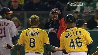 HOU@OAK: Astros confront Lowrie on unwritten rule