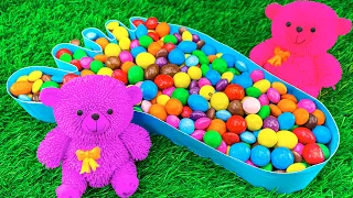Great Satisfying Video l Mixing Rainbow Candy in Magic Foot with Slime Grid Balls Glitter Bear ASMR