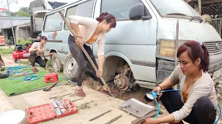 The genius girl repairs and restores a severely damaged old car.