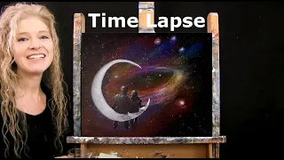 TIME LAPSE - Learn How to Paint STAR GAZERS with Acrylic - Fun Figure Galaxy Step by Step Tutorial