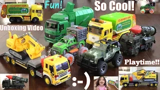 Friction Powered Toy Cars! Garbage Truck Toys, Army Missile Truck, Construction Truck and More