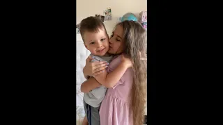 Morning violin practice of Karolina Protsenko turns into a play with her little brother