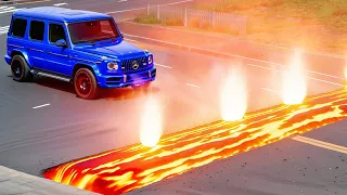 Car vs Fire Speed Bump, Unfinished Road & Potholes ▶️ BeamNG Drive