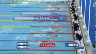 Cavic breaks Phelps record, from Universal Sports