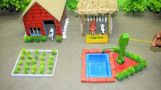DIY Farm Diorama with house cow, pig | mini hand pump supply water for animals | Woodworking #5