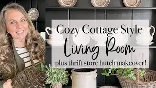 Cozy Cottage Style Living Room | Thrift Store Hutch Makeover | 2024